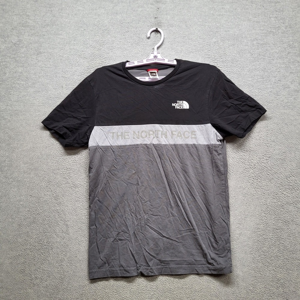 The North Face Men Shirt S Gray Colorblock Activewear Logo Short Sleeve READ